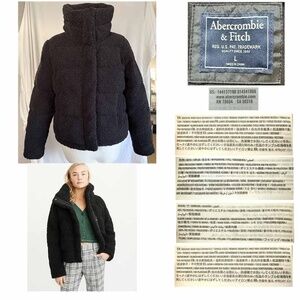 Abercrombie and Fitch A&F Women Large Black Sherpa Mini Puffer Jacket EUC